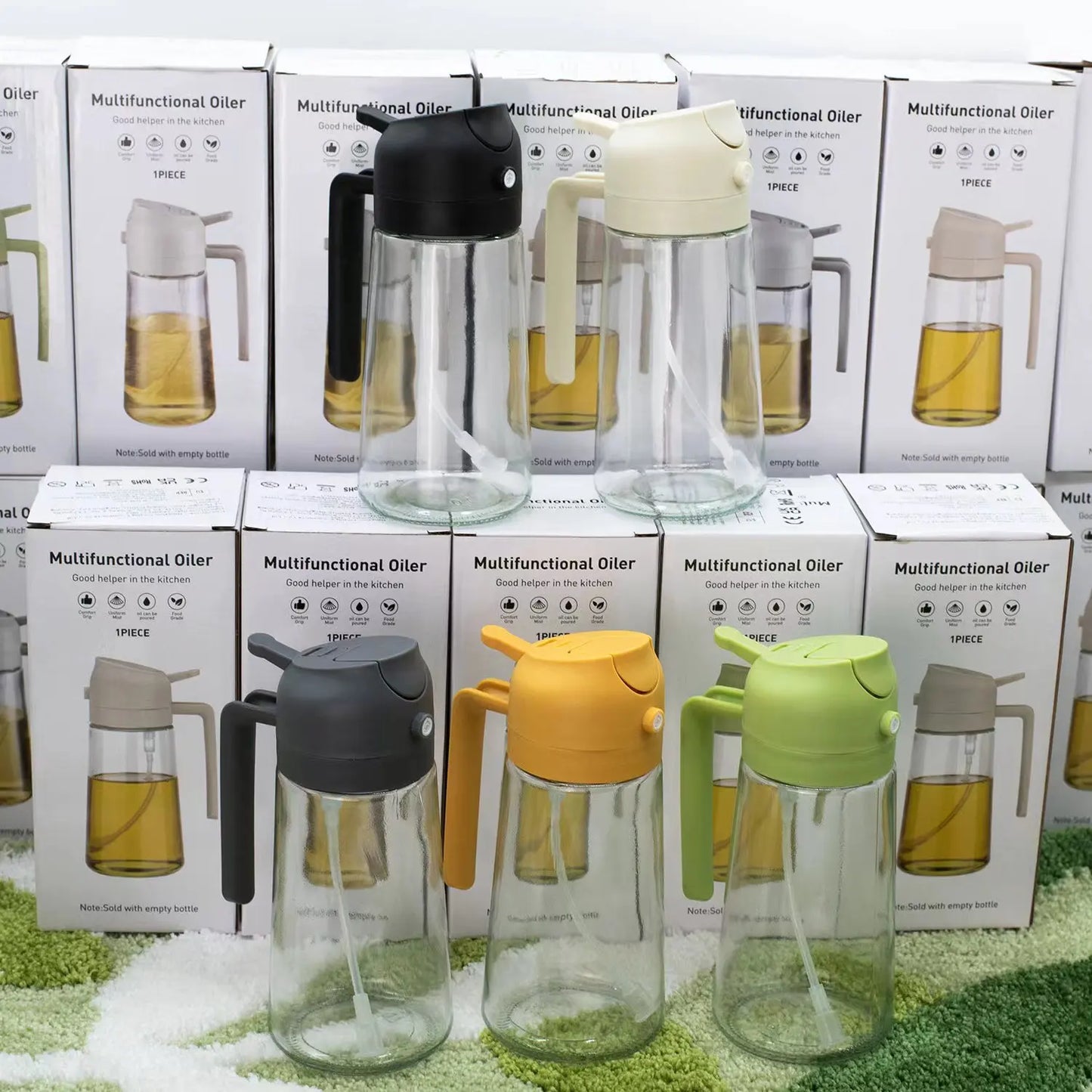 2in1 500ml Glass Spray Oil Sprayer Bottle Spray Oil Dispenser Oil Jar Cruet BBQ Kitchen Baking Roasting Picnic Kitchen Tool