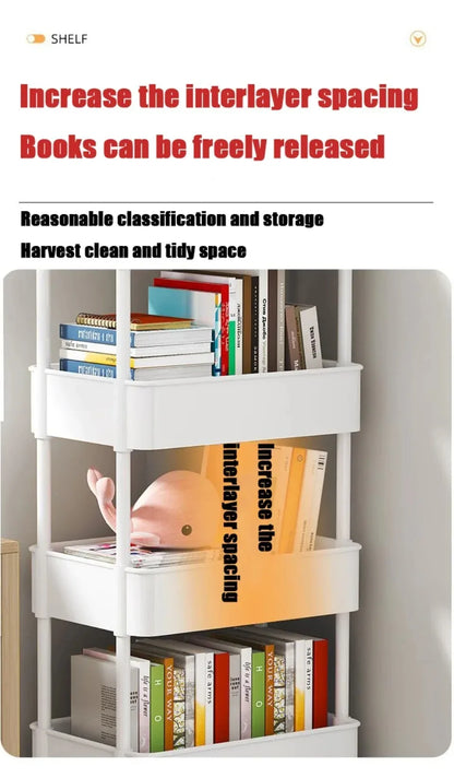 Bookshelf Storage Trolley Mobile Kitchen Organizer Cart With Wheels Multi-Layer Bathroom Shelves Household Snacks Storage Rack