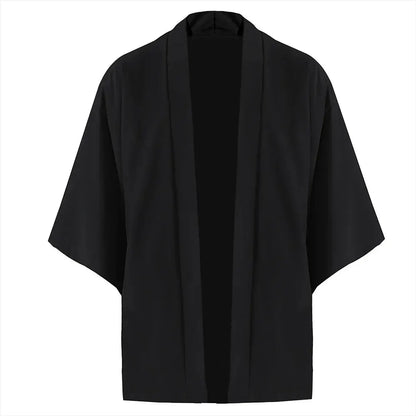 Men's Japanese Kimono Shirts Casual Open Stitch Lightweight Yukata Fashion Black Cardigan 3/4 Sleeve Outwear for Summer Vacation