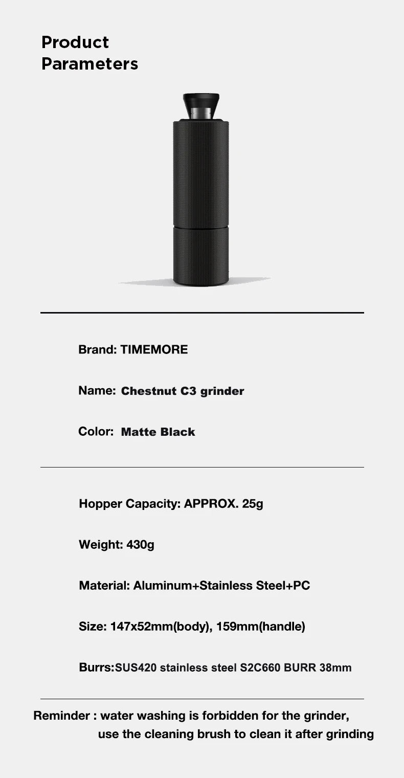 TIMEMORE Chestnut C3 Manual Coffee Grinder S2C Burr Inside High Quality Portable Hand Grinder With Double Bearing Positioning