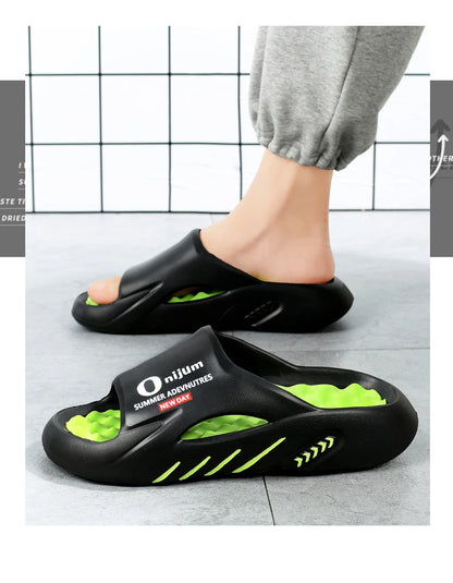 2024 New Men Massage Slippers Slides Indoor Outdoor Sandals Beach Casual Shoes Comfortable Sole Men's Slippers Big Size 38-47