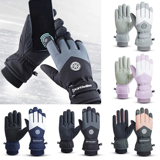 Winter Snowboard Ski Gloves PU Leather Non-slip Touch Screen Waterproof Motorcycle Cycling Fleece Warm Riding Gloves