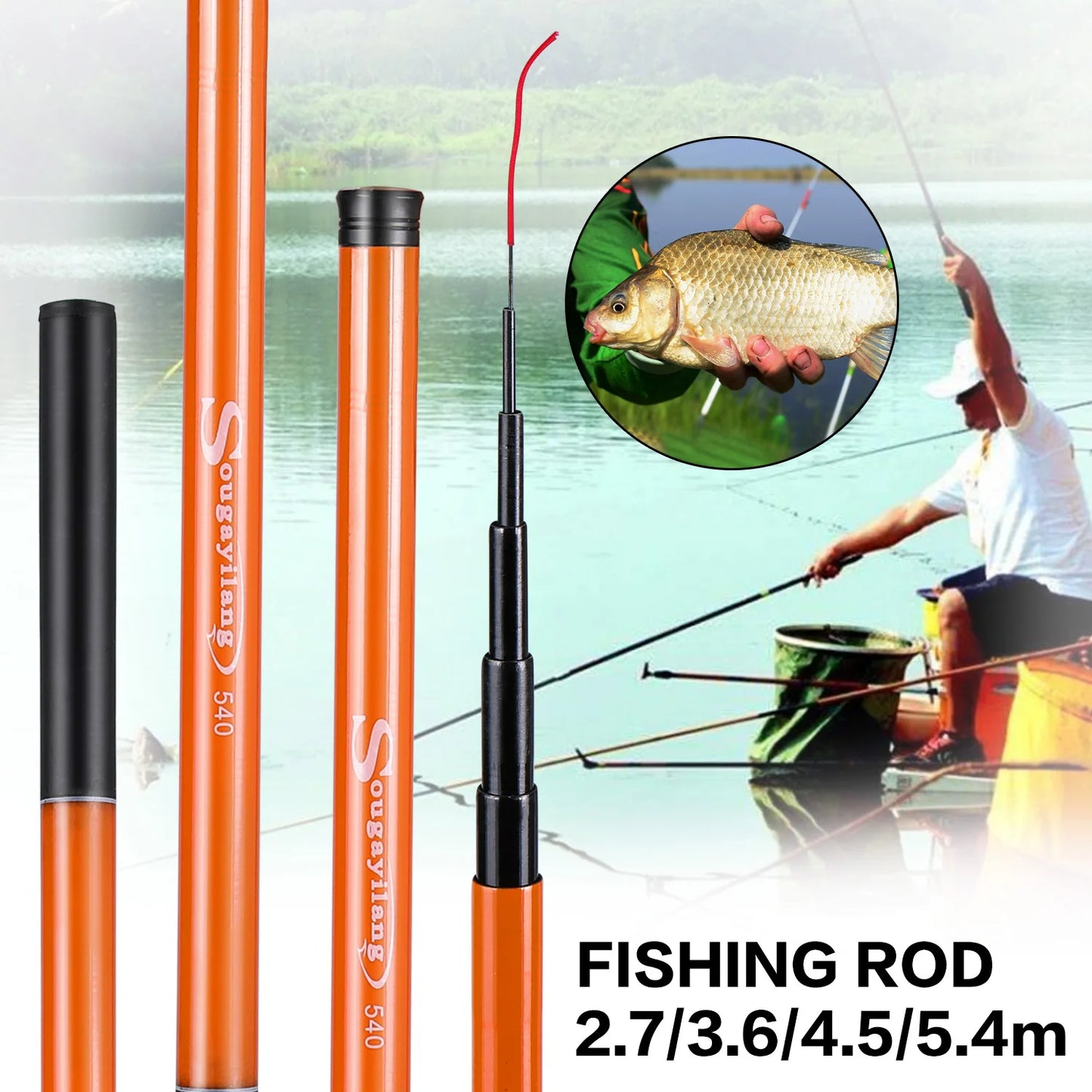 Sougayilang Carp Fishing Rod 2.7/3.6/4.5/5.4M Hard Carbon Fiber Portable Ultra Light Telescopic Pole Max Drag 5Kg Fishing Tools