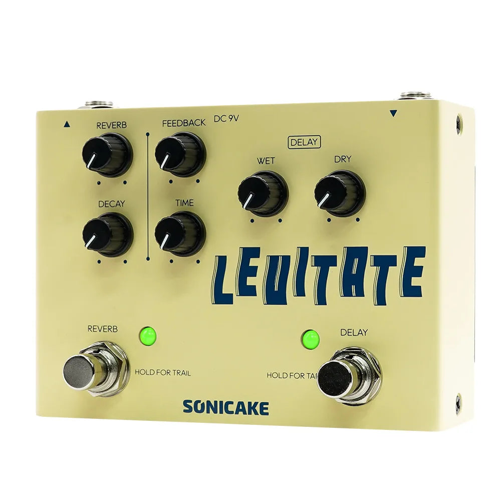 SONICAKE Levitate Dual Footswitch Stompbox Digital Delay and Reverb Guitar Effects Pedal QDS-02