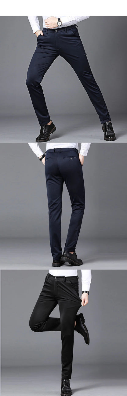 Men's Summer Fashion Business Casual Long Pants Suit Pants Male Elastic Straight Formal Trousers Plus Big Size28-40