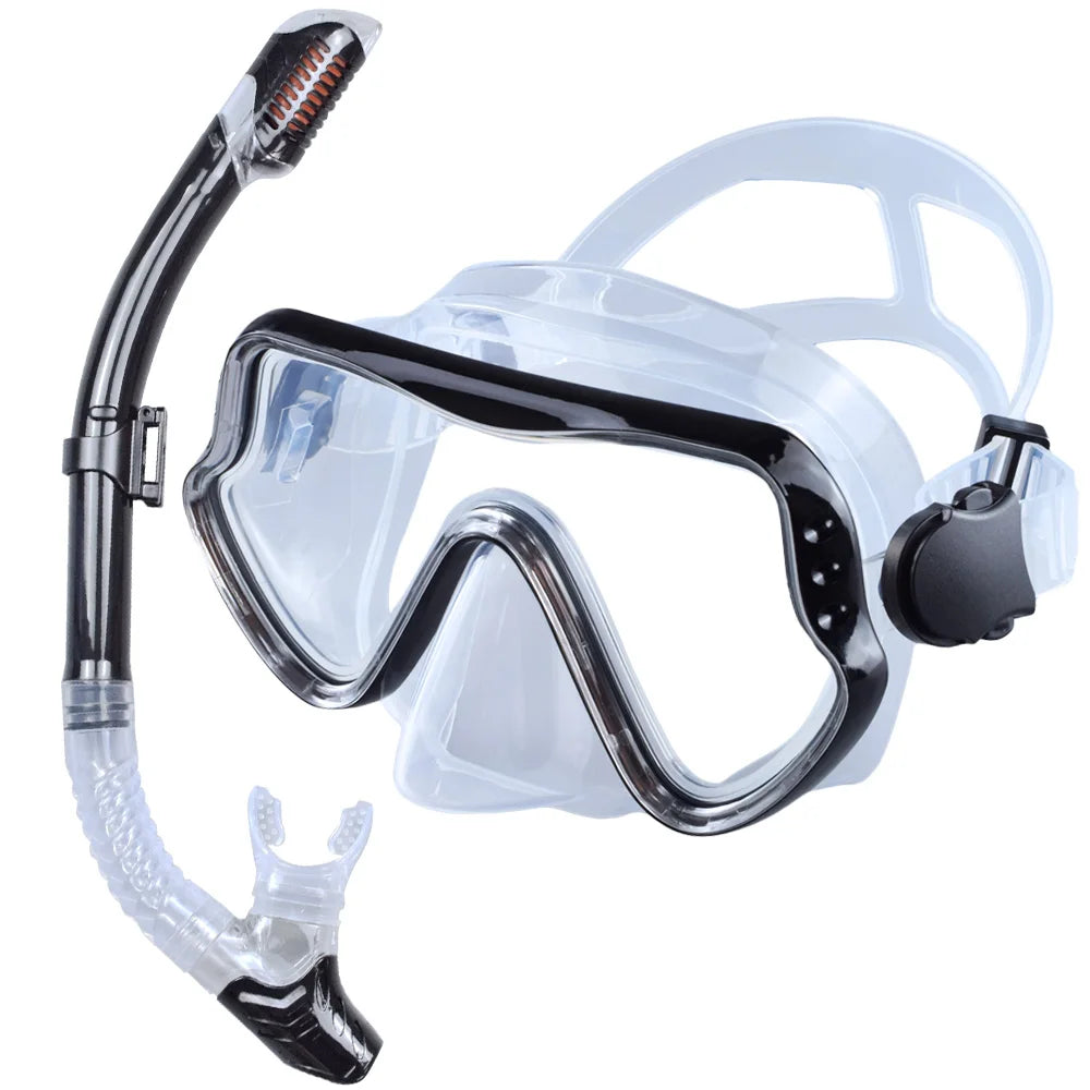 Dry Snorkel Set Diving Mask For Adults Tempered Glass Professional Panoramic Snorkeling Gear Swimming Training Snorkel Kit