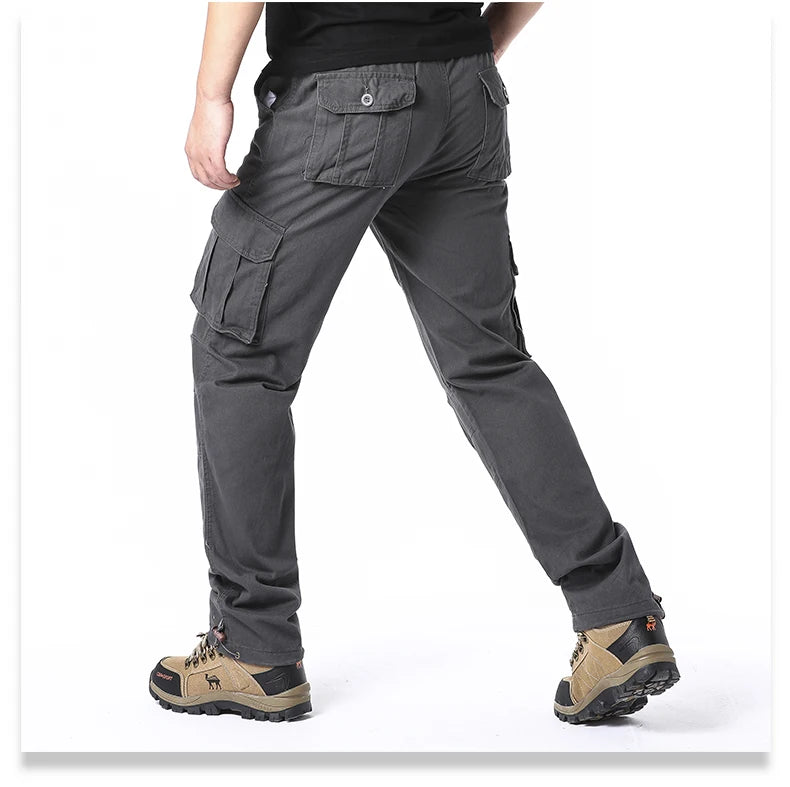 Large Pocket Loose Overalls Men's Outdoor Sports Jogging Tactical Pants Elastic Waist Pure Cotton Casual Work Pants