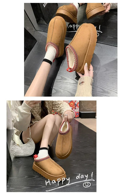 Snow Boots for Women 2023 Winter New Cashmere Warm Thick Soles Without Heel-covered Hair Half Slipper Cotton Shoes for Women