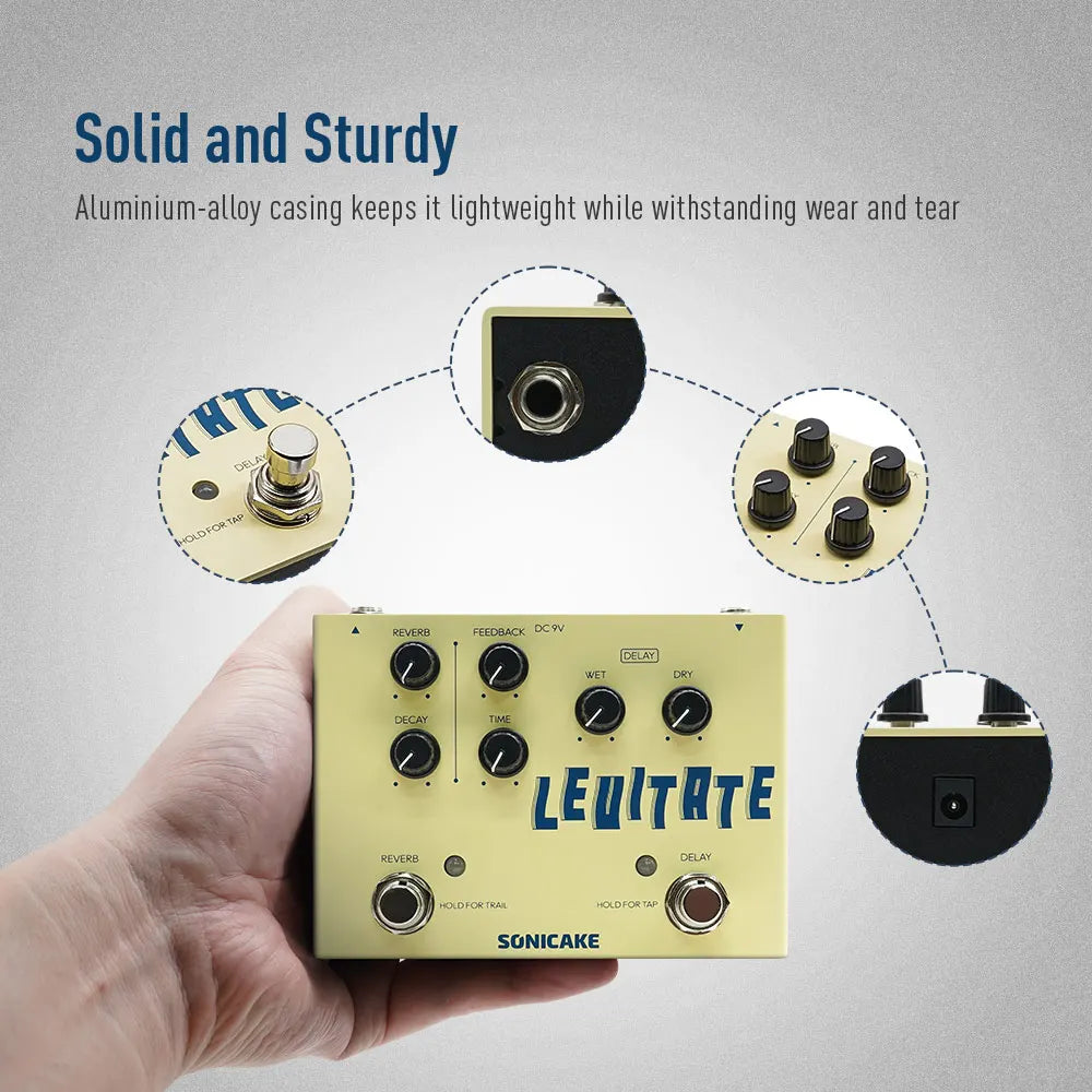 SONICAKE Levitate Dual Footswitch Stompbox Digital Delay and Reverb Guitar Effects Pedal QDS-02