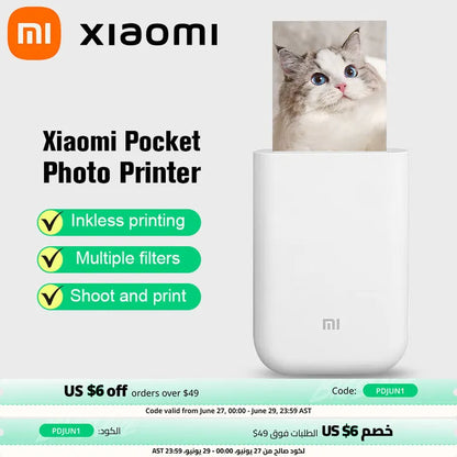 New Original Portable Mini Xiaomi Pocket Photo Printer Wireless Bluetooth Thermal Print AR Video Mijia ZINK Self-adhesive Color