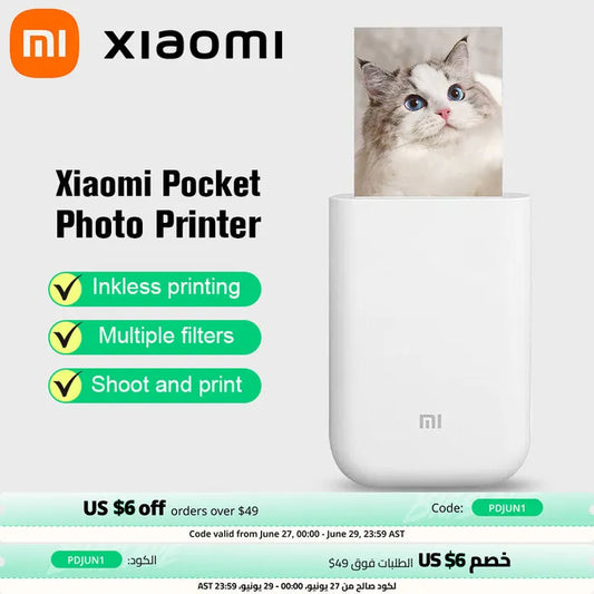 New Original Portable Mini Xiaomi Pocket Photo Printer Wireless Bluetooth Thermal Print AR Video Mijia ZINK Self-adhesive Color