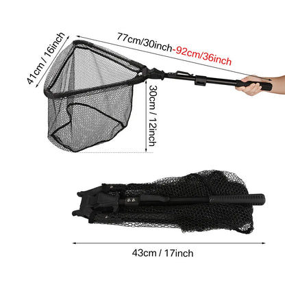 190cm 92cm 55cm Telescopic Landing Net Folding Fishing Pole Extending Fly Carp Course Sea Mesh Fishing Net For Fly Fishing