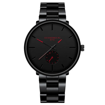 3Pcs Men's Casual Simple Business Three-eye Digital Pointer Steel Band Quartz Watch Fashion Cross Necklace Bracelet Set