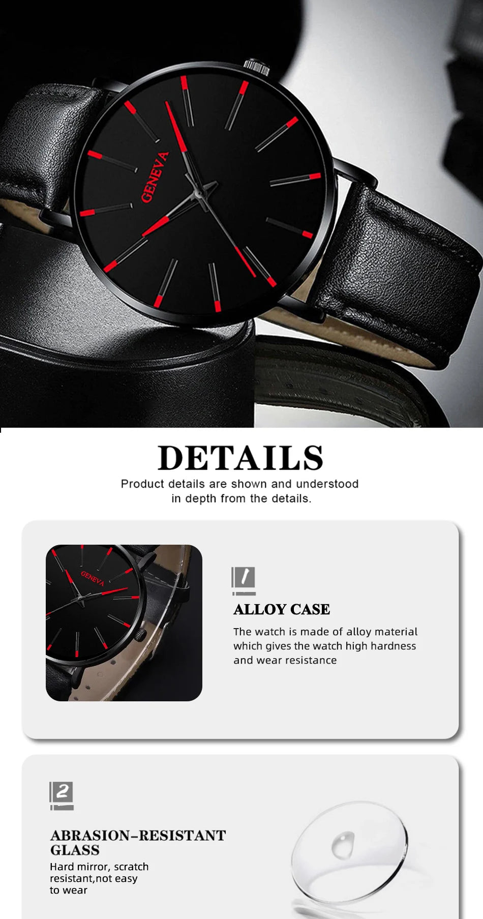 3pcs Set Fashion Mens Watches Luxury Casual Leather Quartz Wristwatch Men Business Sports Wrist Watch Bracelet Necklace Set