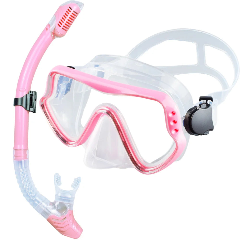 Dry Snorkel Set Diving Mask For Adults Tempered Glass Professional Panoramic Snorkeling Gear Swimming Training Snorkel Kit