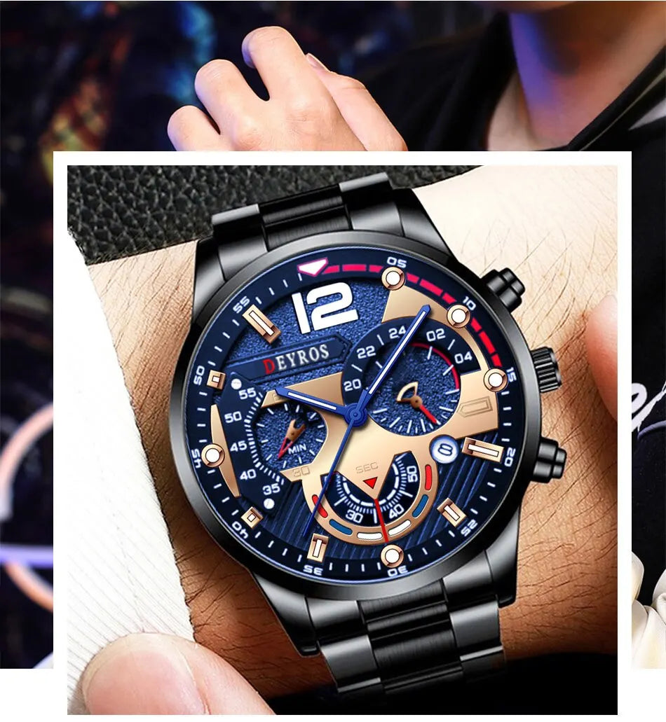 Fashion Mens Stainless Steel Watches Luxury Quartz Wristwatch Calendar Luminous Clock Men Business Casual Watch Reloj Hombre