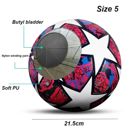 Soccer Ball Official Size 5 Three Layer Wear Rsistant Durable Soft PU Leather Seamless Football Team Match Group Train Game Play