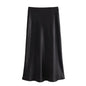 Willshela Women Fashion Satin Solid Pleated Midi Skirt Vintage Mid Elastic Waist Female Chic Lady Skirts