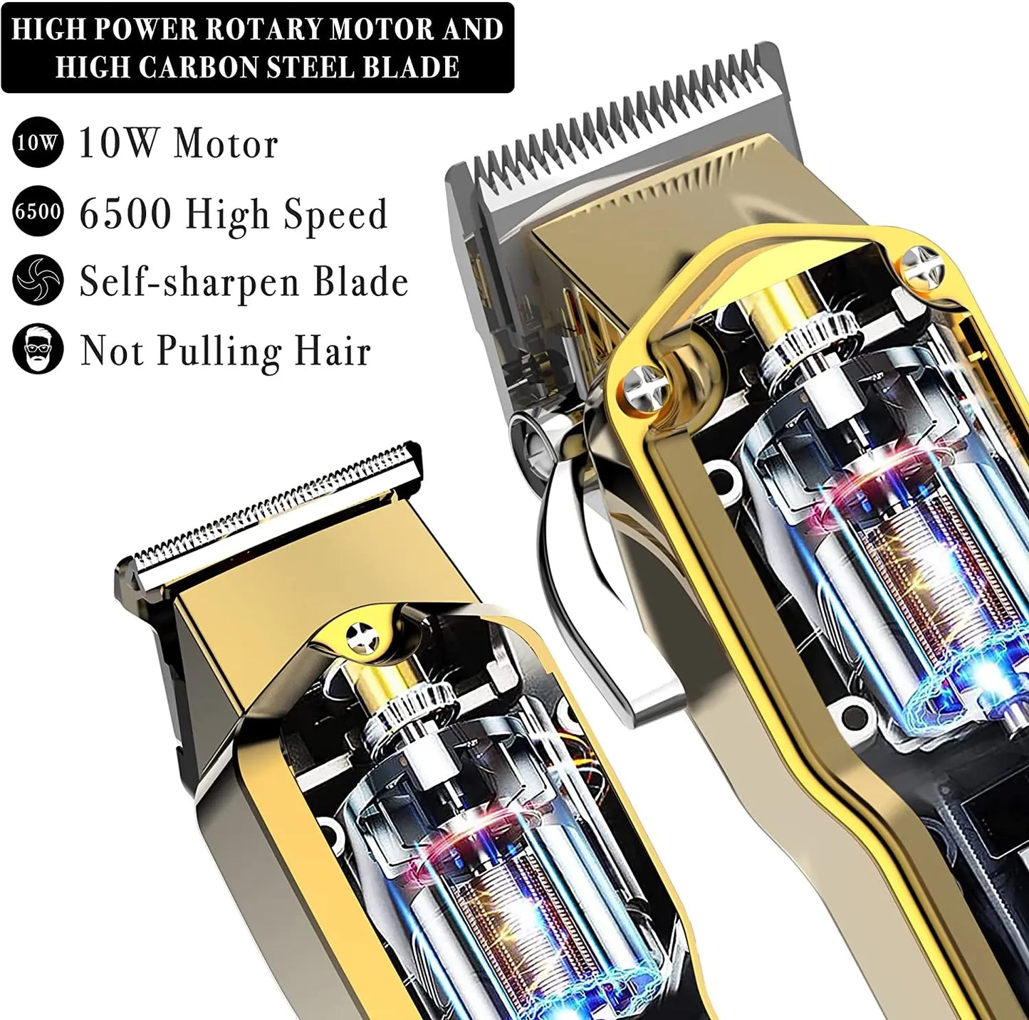 Full Metal Professional Hair Clipper Combo Kit Barber Cordless Hair Trimmer For Men Powerful Electric Hair Cut Machine Tool