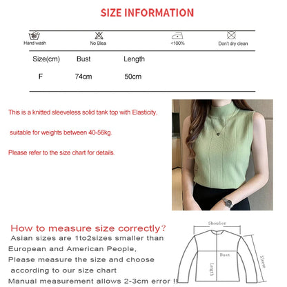 Heilar 2024 Spring Women Knitted Green Tank Tops Women Thin Tops  Basic Casual Tank Tops O-neck Tees Sleeveless Tops For Women