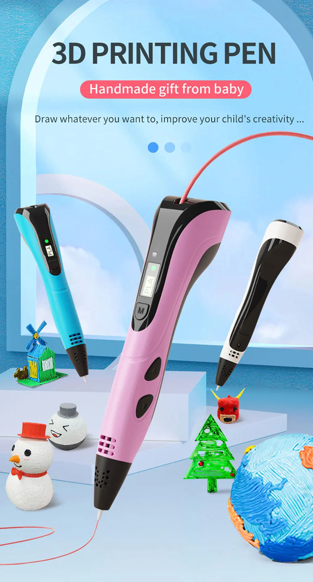 New Style 3D Printing Pen 3d Pen Set for Children with Power Adapter PLA Filament Travel Case Birthday Christmas Gift for Kids