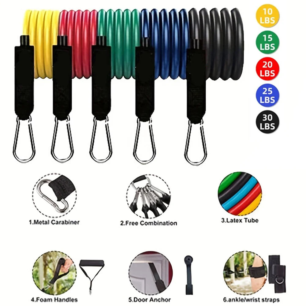 11pcs/Set Pull Rope, Resistance Bands, Portable Fitness Equipment, Ankle Strap, Chest Expander, Elastic Exercise Band