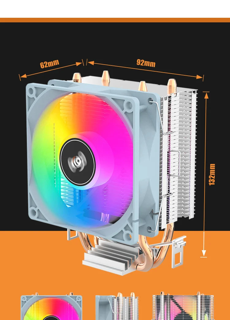 Aigo CPU Cooler 2 4 Heat Pipes PC Radiator Cooling 3PIN PWM Silent Rgb Fan For Intel  1700 1150 1155 1156 1366 AM2/AM3/AM4 AMD