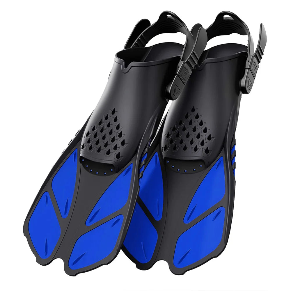 Snorkel Fins Adjustable Buckles Swimming Flippers Short Silicone Scuba Diving Shoes Open Heel Travel Size Adult Men Womens