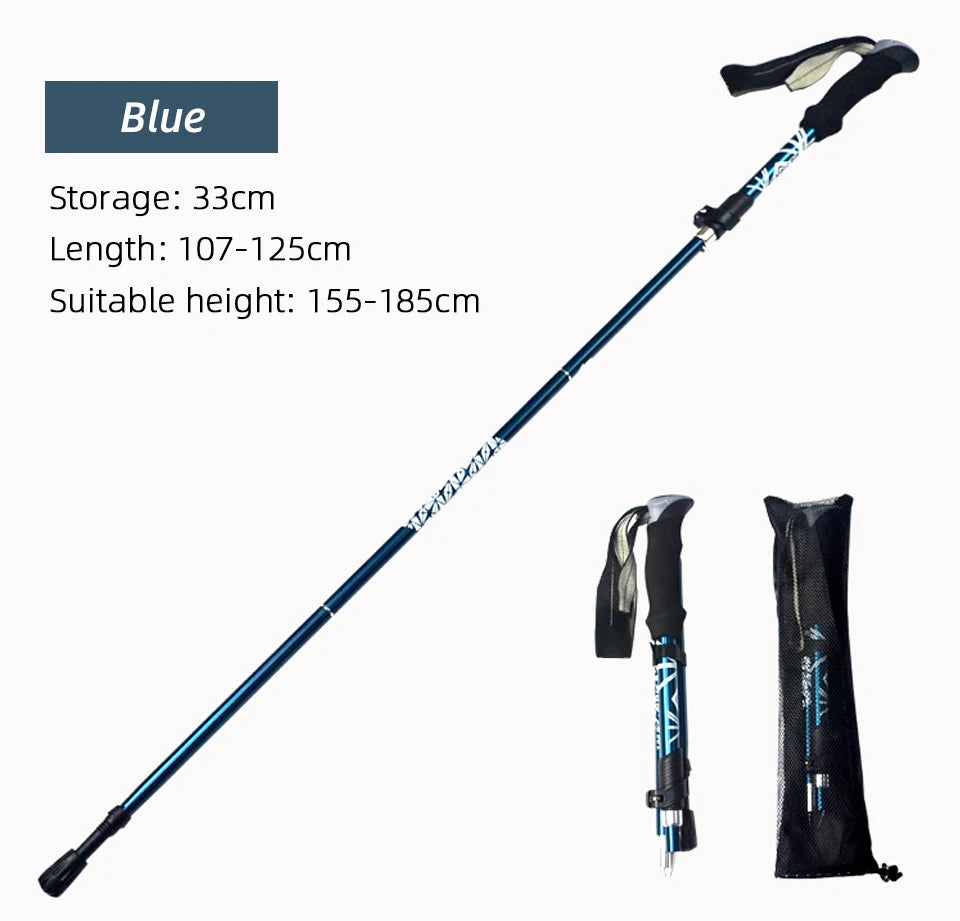 5 Section Outdoor Fold Trekking Pole Camping Portable Walking Hiking Stick For Nordic Elderly Telescopic Easy Put Into Bag 1 PCS