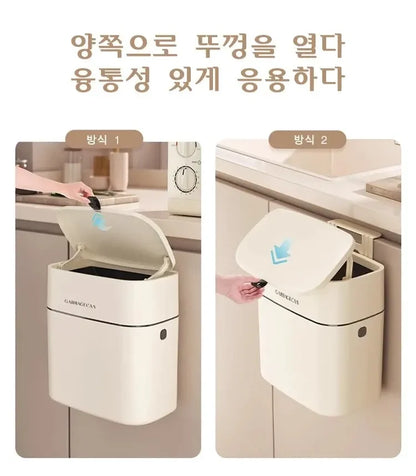 Stylish Hanging Trash Can for Household Toilets - Large Capacity, Square Design, Convenient Clamshell Lid