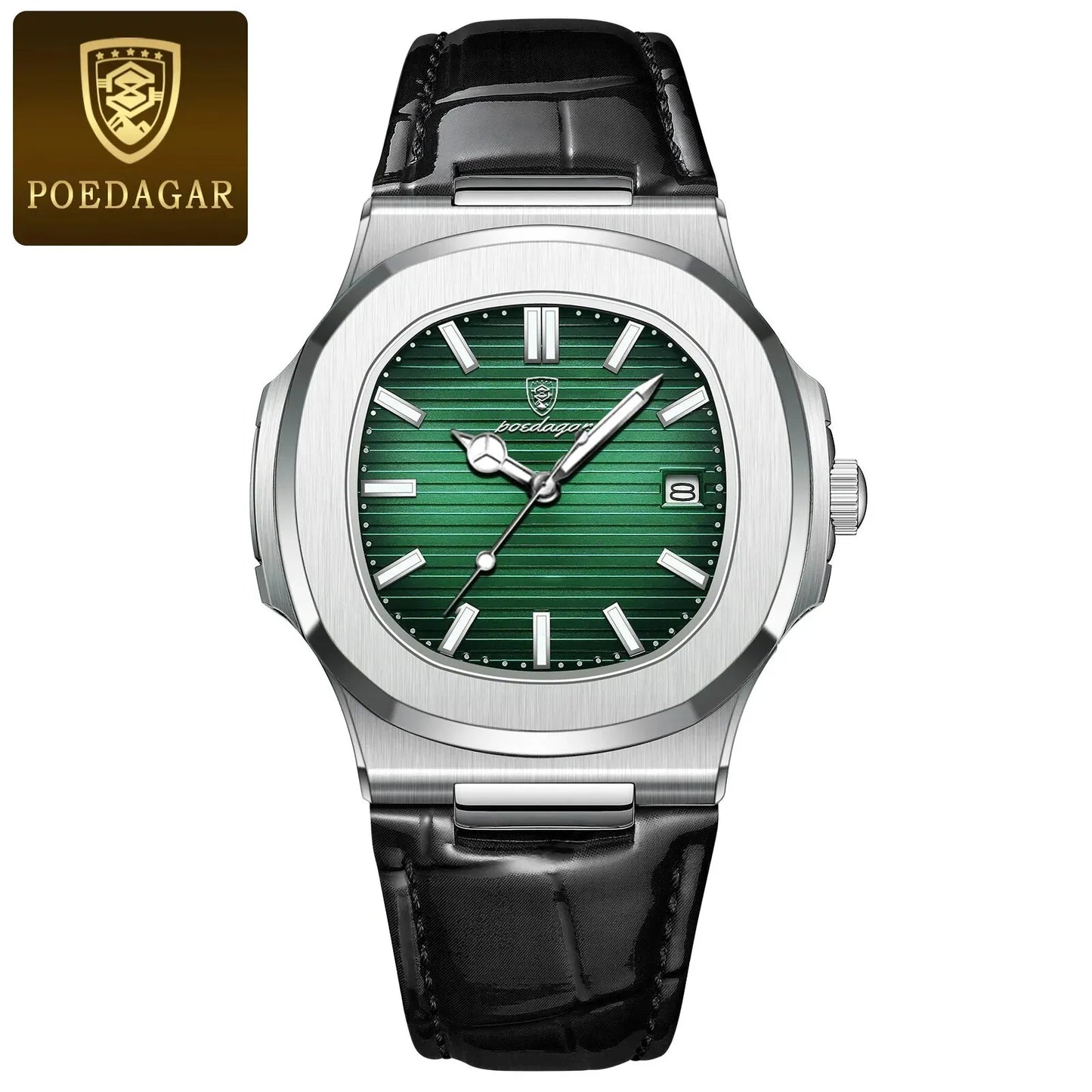 POEDAGAR Top Luxury Square Man Watch Date Waterproof Luminous Men Wristwatch High Quality Leather Men's Quartz Watches+Box Reloj