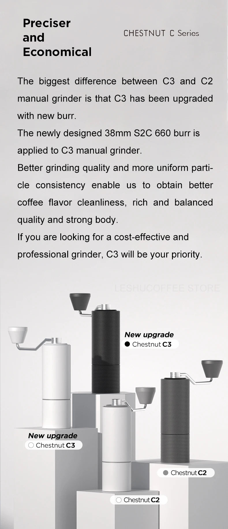 TIMEMORE Chestnut C3 Manual Coffee Grinder S2C Burr Inside High Quality Portable Hand Grinder With Double Bearing Positioning