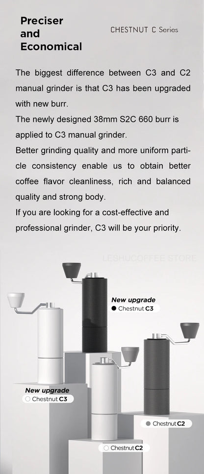 TIMEMORE Chestnut C3 Manual Coffee Grinder S2C Burr Inside High Quality Portable Hand Grinder With Double Bearing Positioning