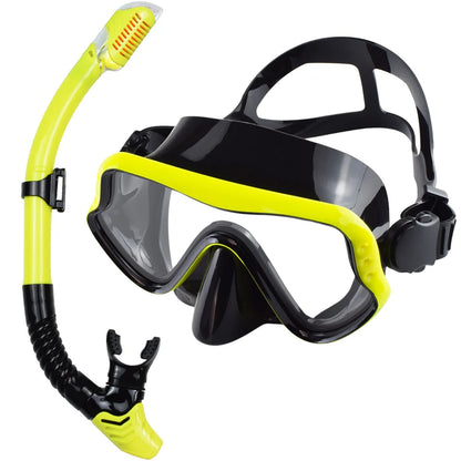 Dry Snorkel Set Diving Mask For Adults Tempered Glass Professional Panoramic Snorkeling Gear Swimming Training Snorkel Kit