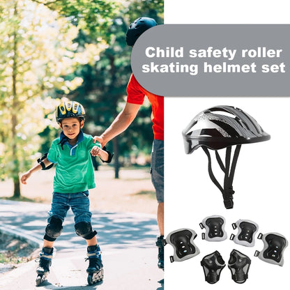 7Pcs Bicycle Sport Protective Gear Set with Wrist Guards Kids Skateboard Scooter Helmet Set Adjustable for Boys Girls 5-12 Years