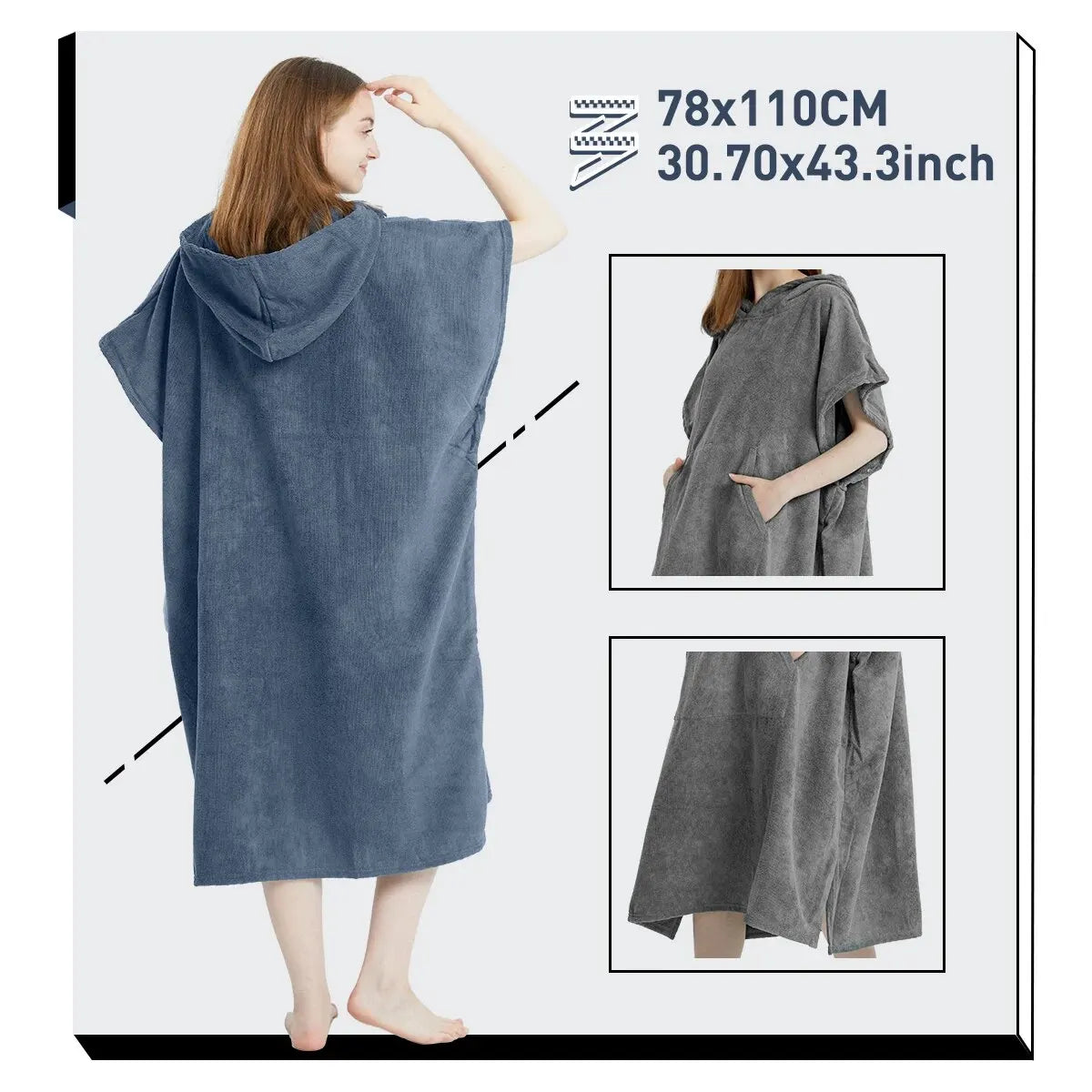 Surf Poncho Towel Poncho Quick-Dry Towel Hoodie Microfiber Beach Robe Changing Poncho Swim Towel Beach Poncho For Adults