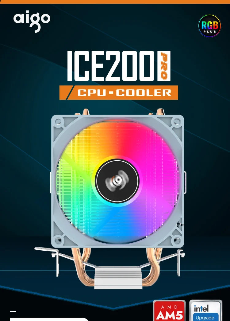 Aigo CPU Cooler 2 4 Heat Pipes PC Radiator Cooling 3PIN PWM Silent Rgb Fan For Intel  1700 1150 1155 1156 1366 AM2/AM3/AM4 AMD