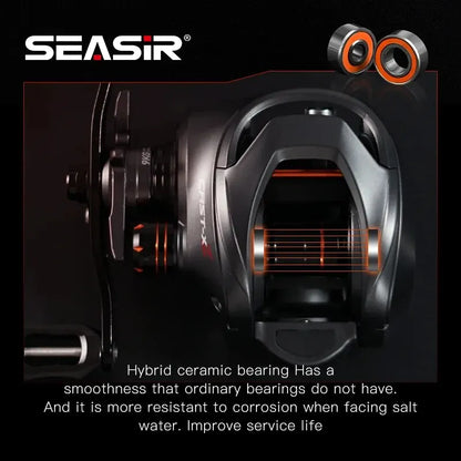 SEASIR Cast X2 Baitcasting Reel 7.3:1 Hybrid Ceramic Bearing Carbon Fiber Washer Dual Bearing System N52 Brake Fishing Reels