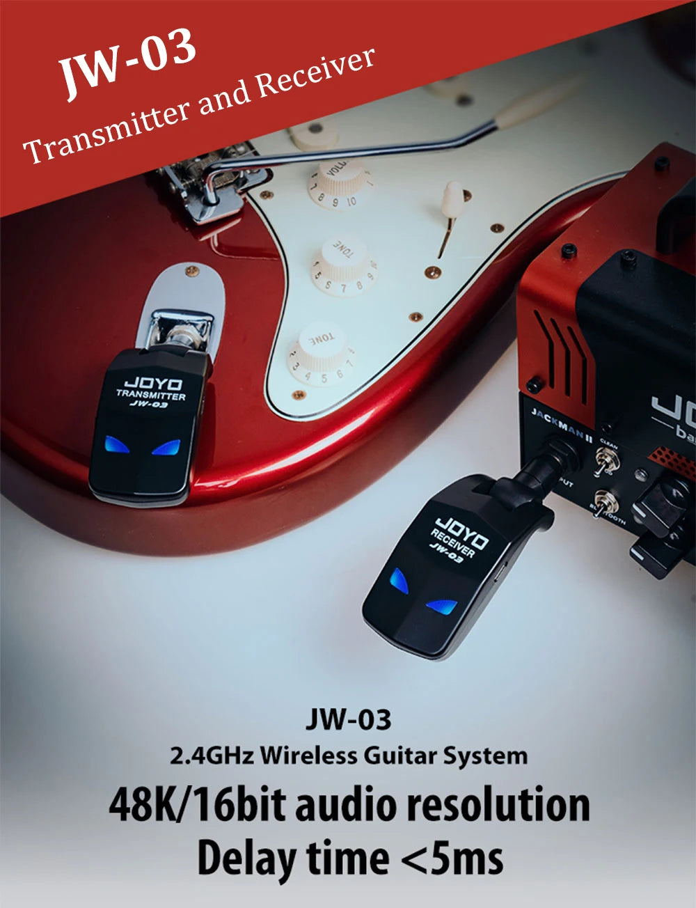 JOYO JW-03 Wireless Guitar System 2.4GHz 4 Channels Wireless Guitar Transmitter and Receiver for Electric Guitar Bass Amplifier