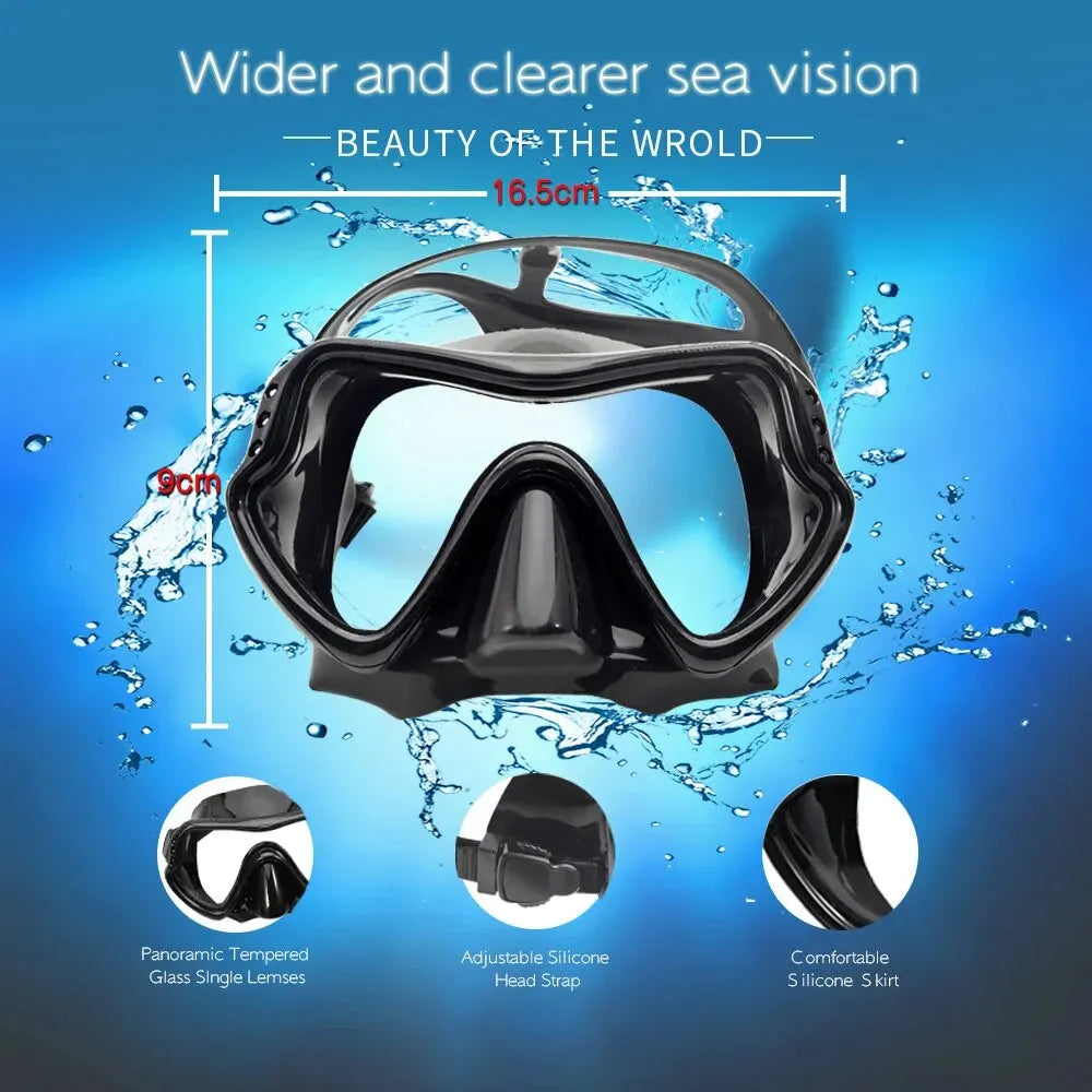 Dry Snorkel Set Diving Mask For Adults Tempered Glass Professional Panoramic Snorkeling Gear Swimming Training Snorkel Kit