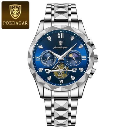 POEDAGAR Luxury Man Wristwatch Waterproof Luminous Chronograph Watch for Men Stainless Steel Men's Quartz Watches reloj hombre