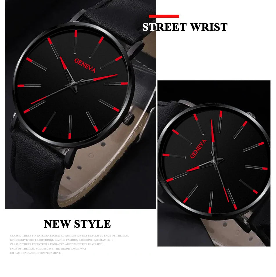 3pcs Set Fashion Mens Watches Luxury Casual Leather Quartz Wristwatch Men Business Sports Wrist Watch Bracelet Necklace Set