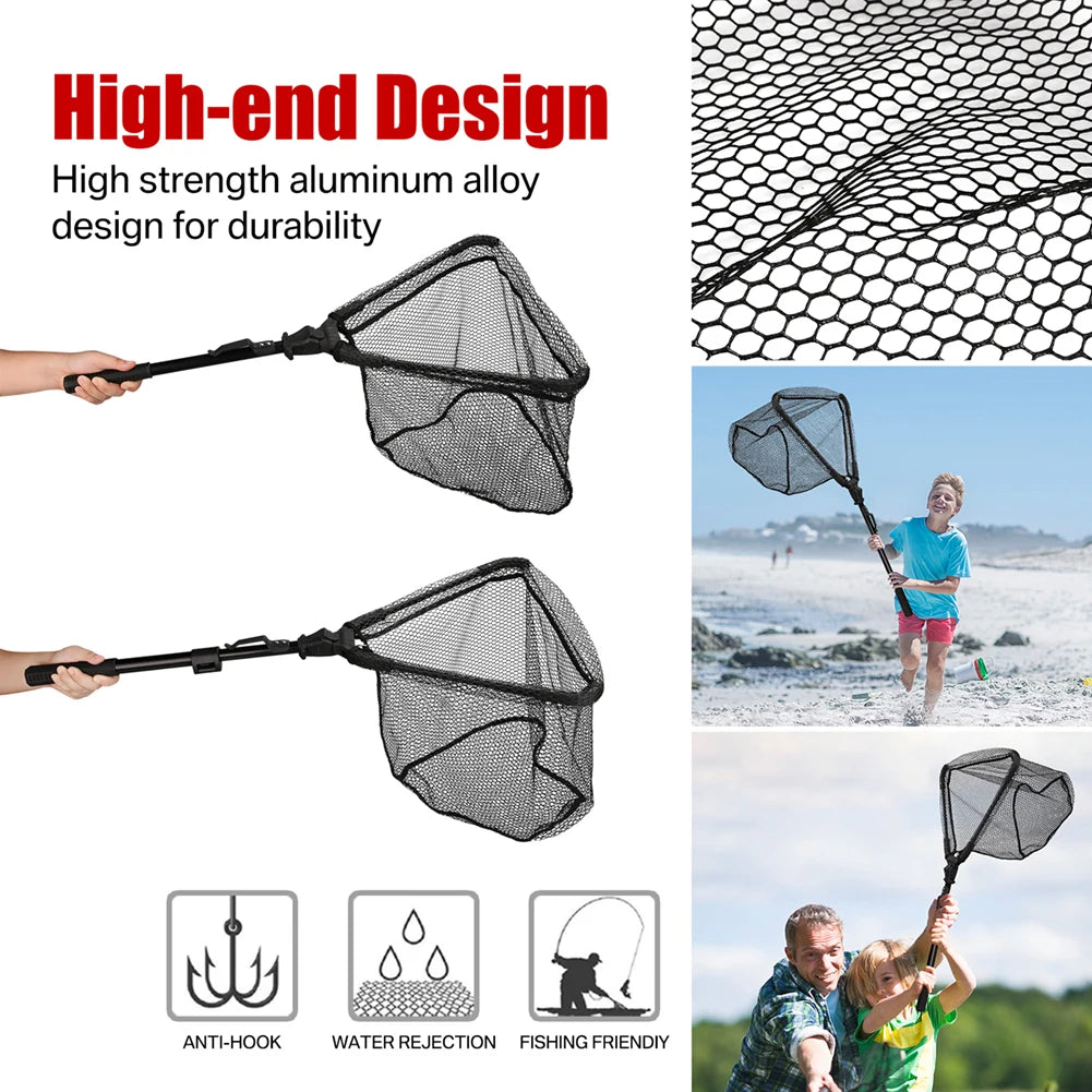 190cm 92cm 55cm Telescopic Landing Net Folding Fishing Pole Extending Fly Carp Course Sea Mesh Fishing Net For Fly Fishing