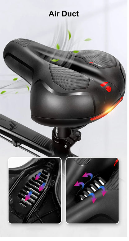 Hollow Breathable Bicycle Saddle Men Women MTB Road Bike Saddle Shock Absorbing Comfortable Big Butt Bike Seat Safety Warning