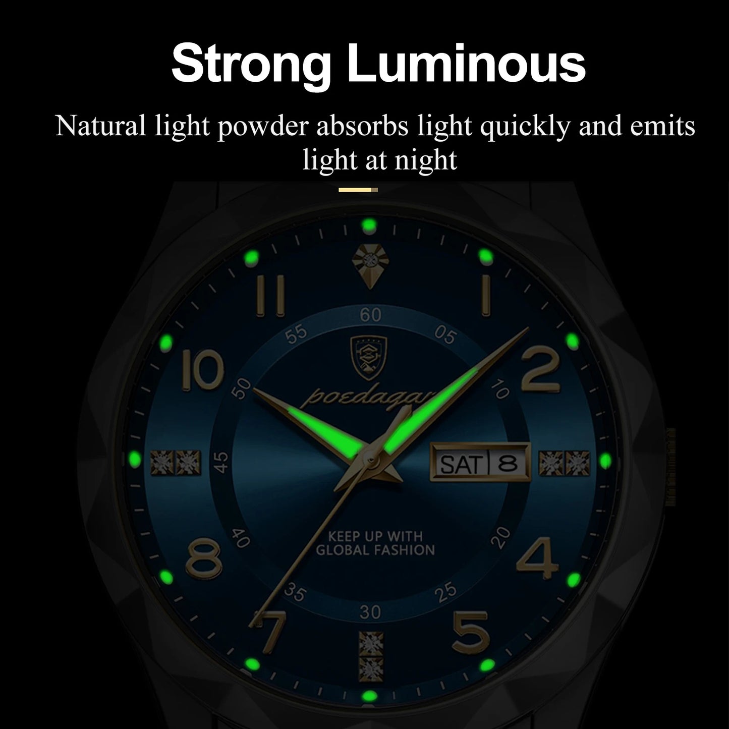 POEDAGAR Luxury Men Quartz Watch Waterproof Date Week Luminous Wristwatch Stainless Steel Men's Watches Male Clock Sports Reloj