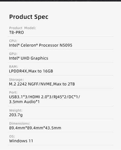 FIREBAT T8 Pro Plus Mini PC Intel Celeron N5095 N100 Desktop Gaming Computer 8GB 16GB 256GB 512GB DDR4 DDR5 WIFI5 BT4.2