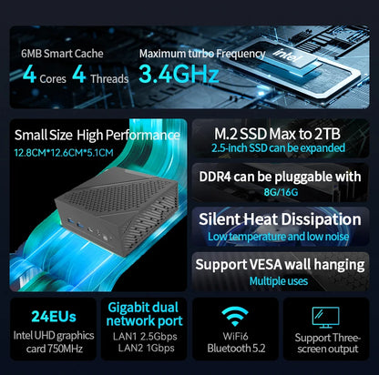 FIREBAT AM02 Mini PC Intel N100 CPU 4Cores 4Threads Desktop Computer 8GB 16GB 256GB 512GB DDR4 WIFI6 BT5.2 HDMI RJ45 Minipc