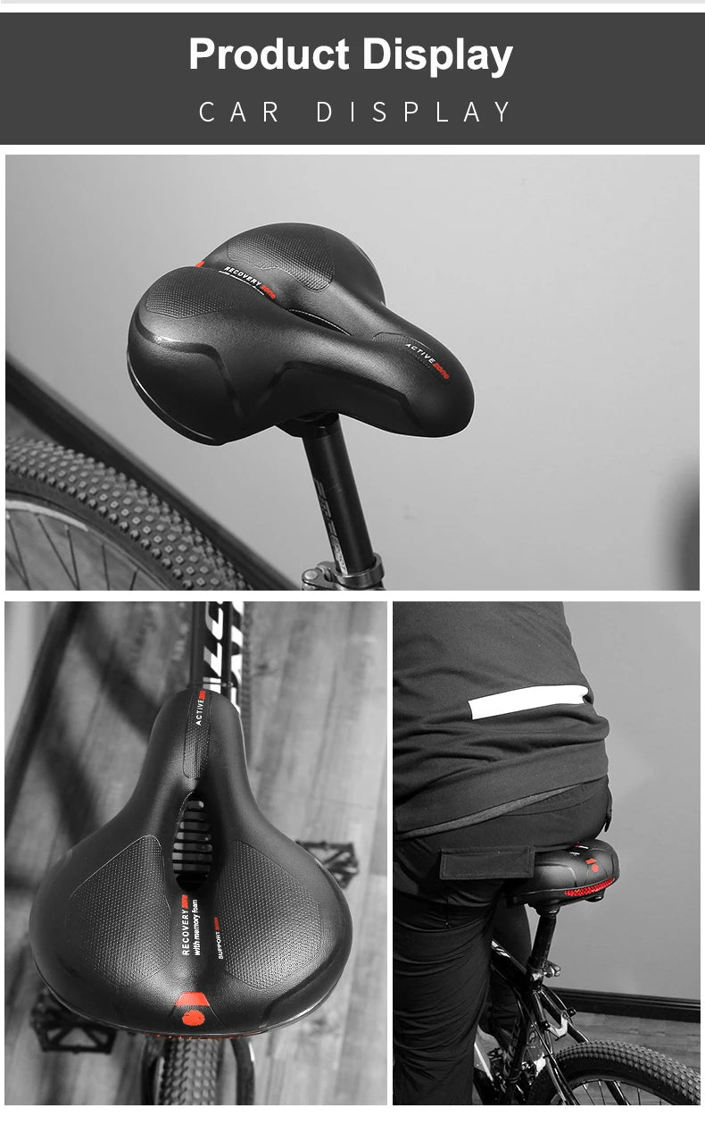 Hollow Breathable Bicycle Saddle Men Women MTB Road Bike Saddle Shock Absorbing Comfortable Big Butt Bike Seat Safety Warning