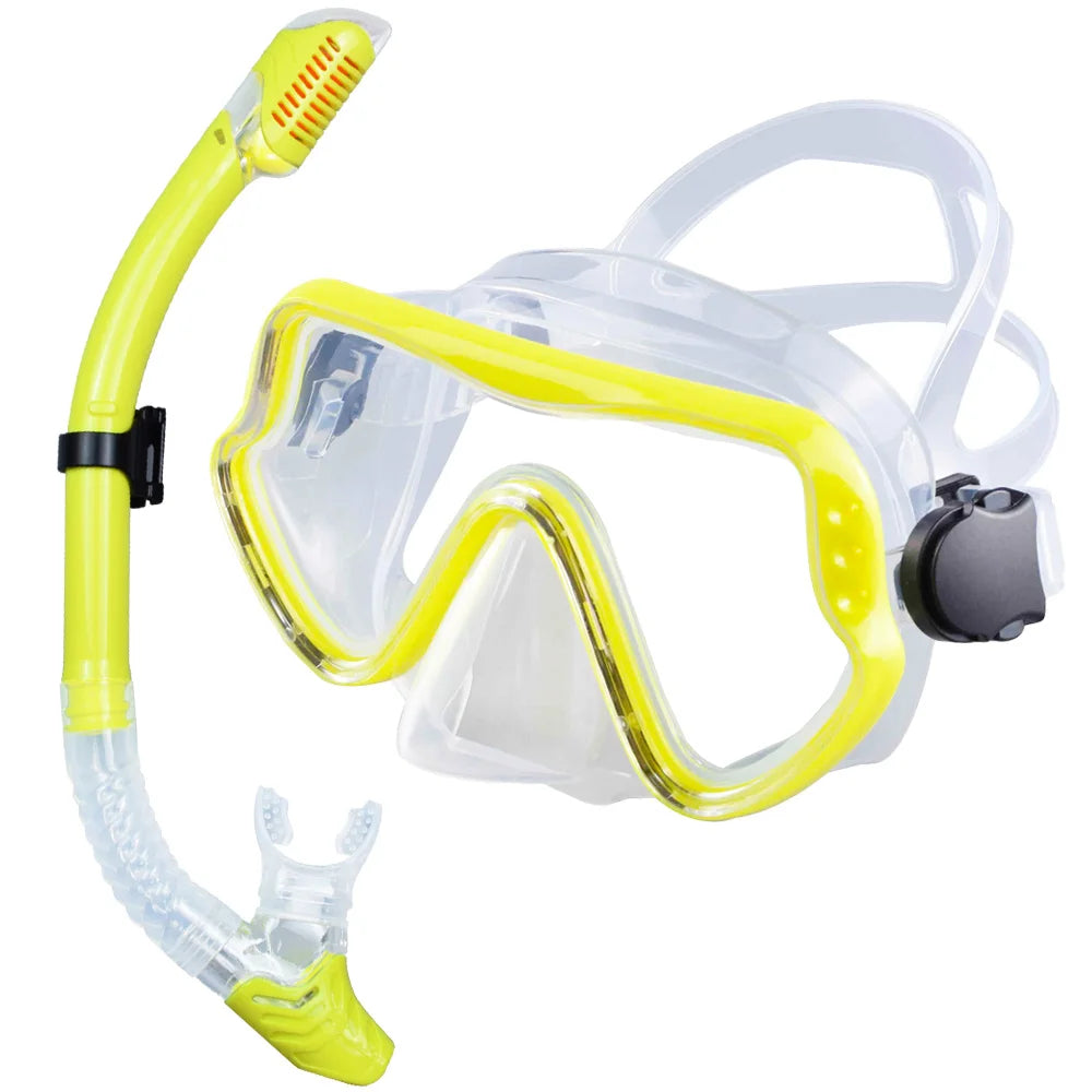 Dry Snorkel Set Diving Mask For Adults Tempered Glass Professional Panoramic Snorkeling Gear Swimming Training Snorkel Kit