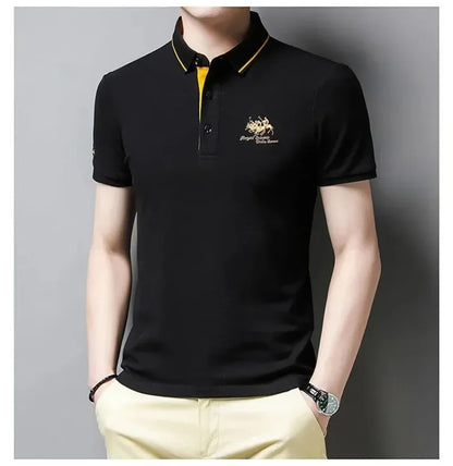 New Summer Korean  Embroidered Polo Shirt Men's Luxury Top Casual Lapel Short Sleeve T-shirt Fashion Anti-wrinkle Men T Shirt